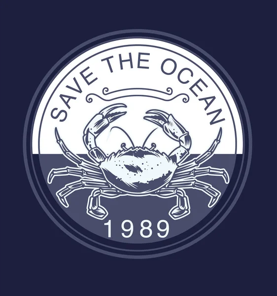 Salvare Oceano Lettering Granchio Nautica Shirt Disegno Grafico Vettoriale Stock