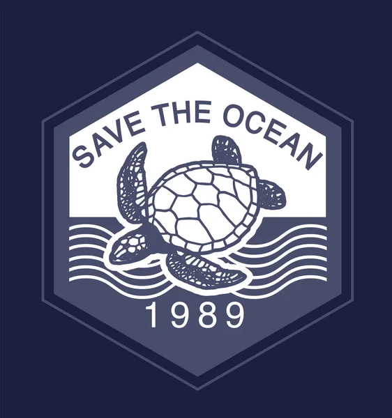 Salvare Lettering Oceano Tartaruga Marina Design Grafico Shirt Nautica Vettoriale Stock