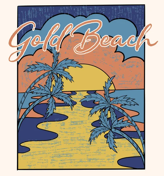 Gold Beach Palm Trees Island Print Design Shirt Print Poster Stock Illustration