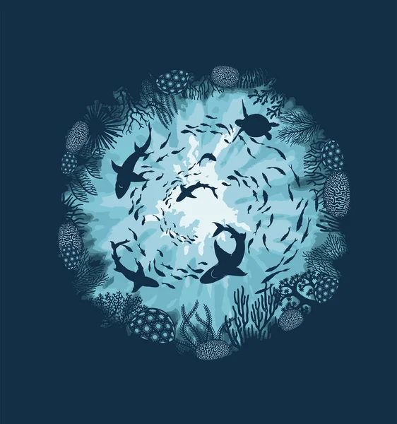 Silhouettes Tropical Fishes Seabed Coral Marine Life White Background Vector Royalty Free Stock Vectors