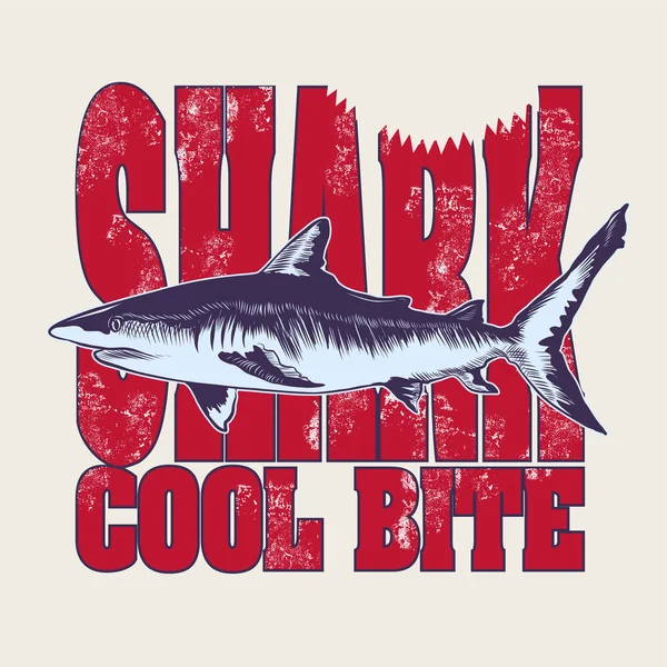 Shark Cool Bite Hand Drawn Vintage Label Shark Lettering Apparel Stock Vector