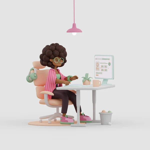 Nettes Afroamerikanisches Mädchen Arbeitet Einem Projekt Hause Hochwertiges Illustrationskonzept Positive — Stockfoto
