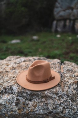 Dağların arkasındaki bir kayanın üzerinde.