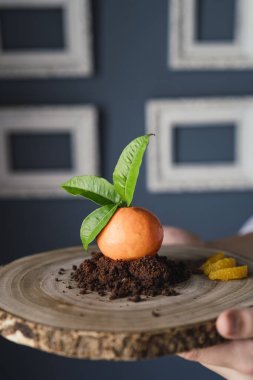 Çikolatalı pastayı beyaz çikolata tozu ile kaplayan birinin yakın çekimi.