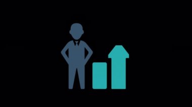 Animated employment growth icon, showing an employee rising, designed in flat icon style, business or finance concept icon.