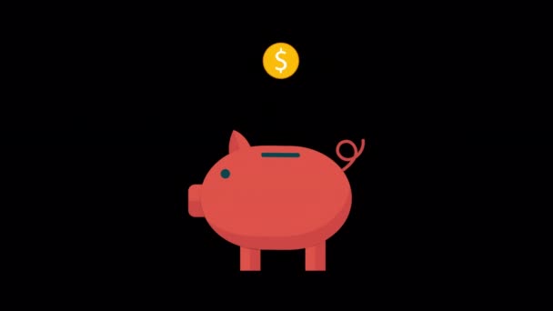 Animated Piggy Bank Icon Designed Flat Icon Style Business Finance — Stockvideo