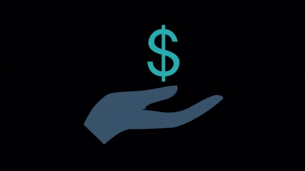 Εικονίδιο Κινούμενης Οικονομικής Υποστήριξης Χέρι Που Κρατά Σύμβολο Δολαρίου Σχεδιασμένο — Αρχείο Βίντεο