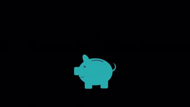 Animated Piggy Bank Icon Coin Falling Designed Flat Icon Style — Vídeos de Stock