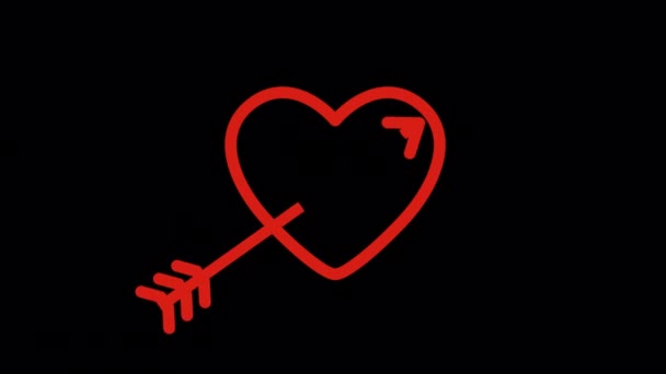 赤いアウトラインアイコンを持つアニメーション愛のハート矢印 フラットアイコンスタイルで設計 バレンタインデーと 日付コンセプトアイコン — ストック動画