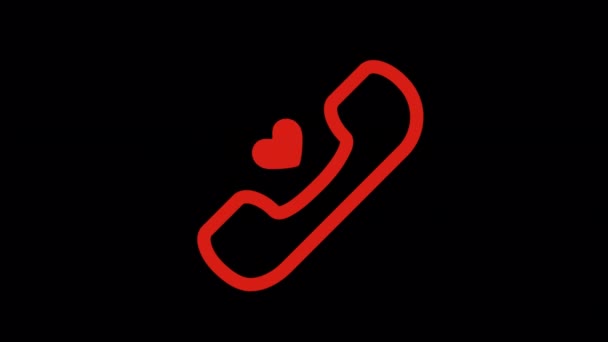 Animated Love Phone Call Icon Red Outline Designed Flat Icon — Stok video