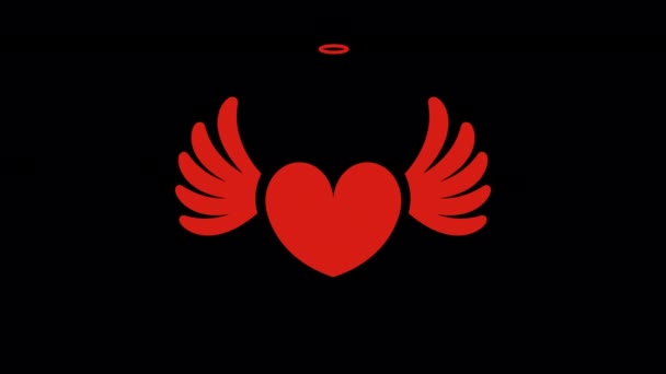 Иконка Крыльями Анимационного Летающего Сердца Выполненная Плоском Стиле Иконки Красным — стоковое видео