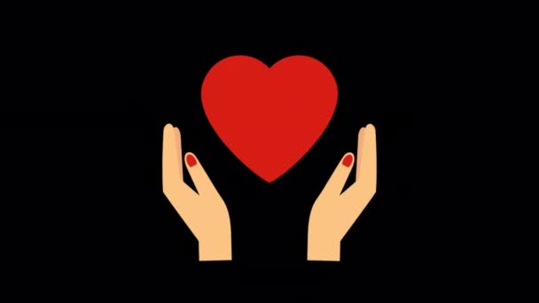 Animated Hands Holding Heart Icon Designed Flat Icon Style Valentine — Stock Video
