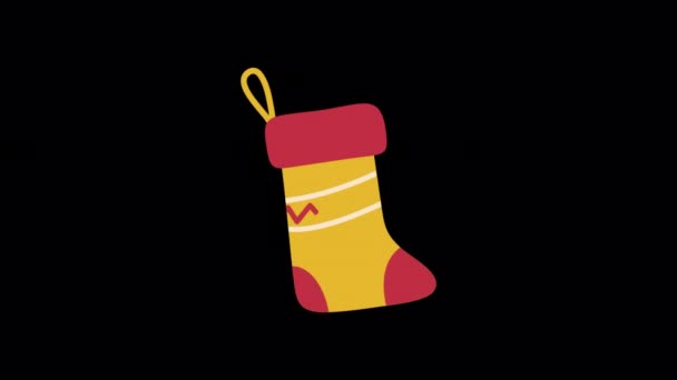 Анимированный Рождественский Носок Стиле Плоской Иконы Икона Рождества Зимы — стоковое видео
