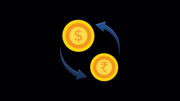 フラットアイコンスタイルで設計されたアニメーション通貨変換アイコン ルピーからドルへの変換コンセプトアイコン — ストック動画