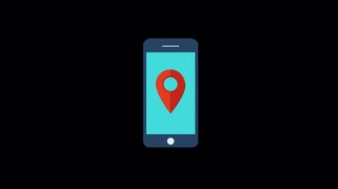 2D Animated GPS Map with Smartphone Icon, Navigation Icons Searching Location on map with smartphone Flat icon