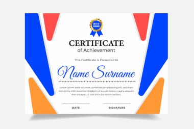 Rozetli modern sertifika şablonu. Başarı, ödüller ve çalışanlar için uygun