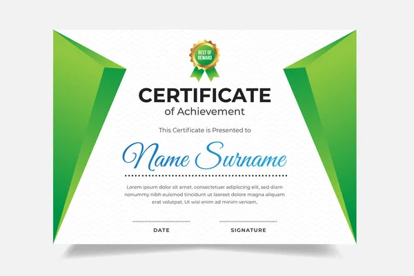 Plantilla Certificado Degradado Verde Con Insignia Adecuado Para Logro Diploma — Archivo Imágenes Vectoriales