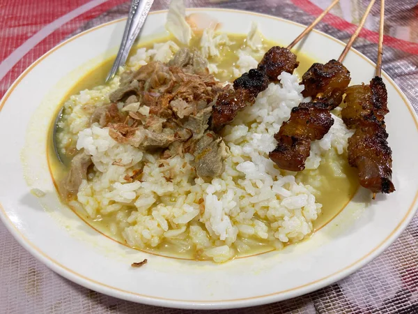 Sate Kere Comida Callejera Java Carne Res Grasa Satay Con — Foto de Stock