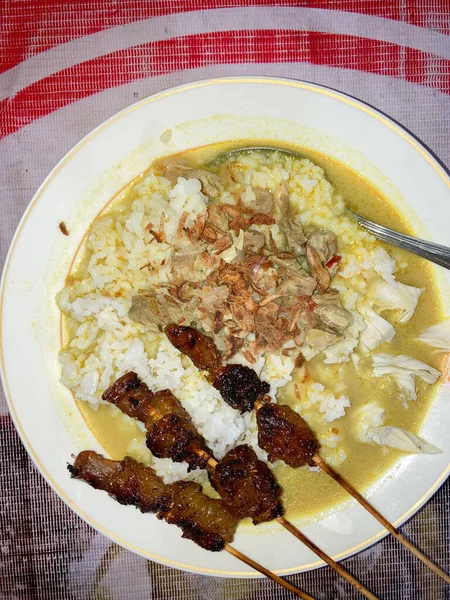Sate Kere Cuisine Rue Javanaise Satay Boeuf Gras Riz Curry — Photo