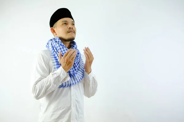 Knappe Moslim Aziatische Man Doet Hand Bidden Gebaar Ramadan Ied — Stockfoto