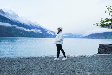 İsviçre 'de Brienz Gölü' nde bulunan Iseltwald 'daki dağ ve gölün keyfini çıkarın..