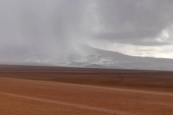 Nieve Cayendo Sobre Desierto Atacama Chile Desierto Más Seco Extremo — Foto de Stock