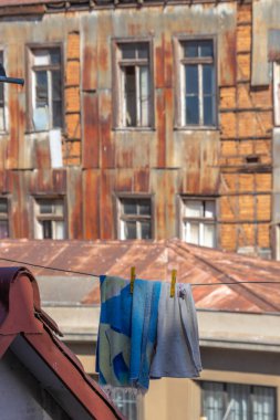 Valparaiso, Chile - Dec 5, 2022: View of poor old houses in central Valparaiso