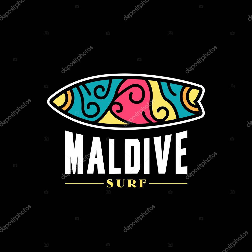 Surfboard Logo With Ethnic Motif For Surfer Company Logo Or Resort Logo