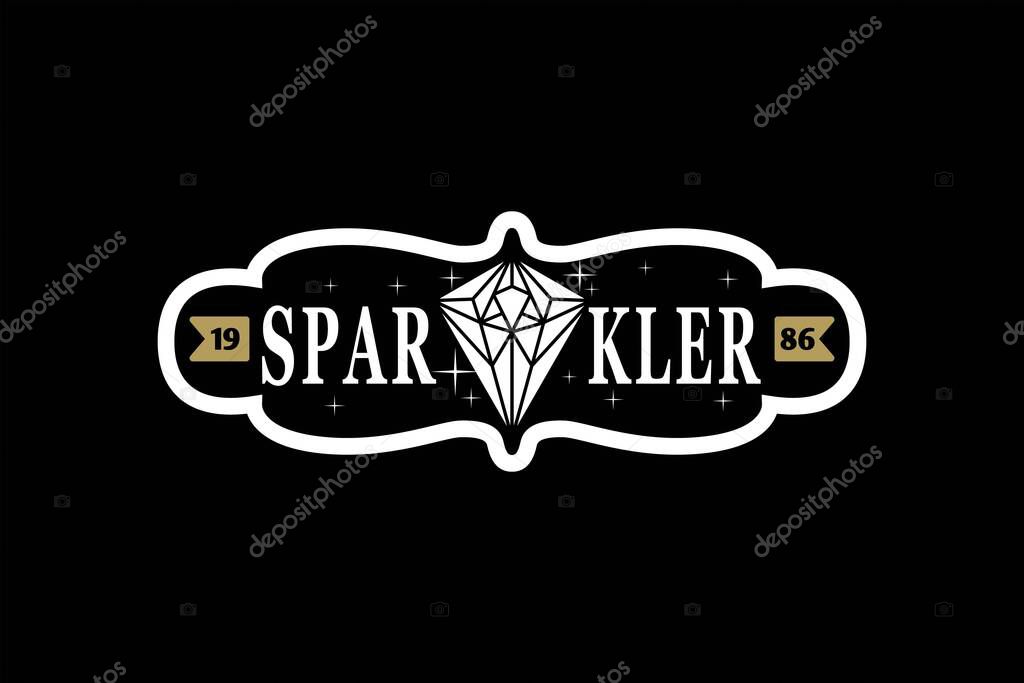 Sparkler Typography With Diamond Geometric Icon For Jewelry Company Logo Vintage design