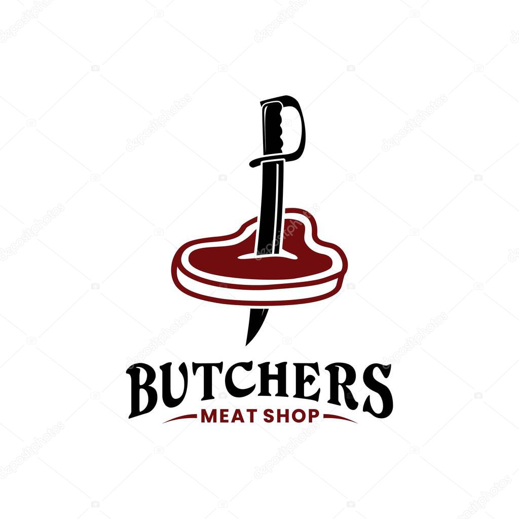 Sword Knife Blade Stab Meat For Slaughterhouse Logo Or Butcher Shop Logo Design