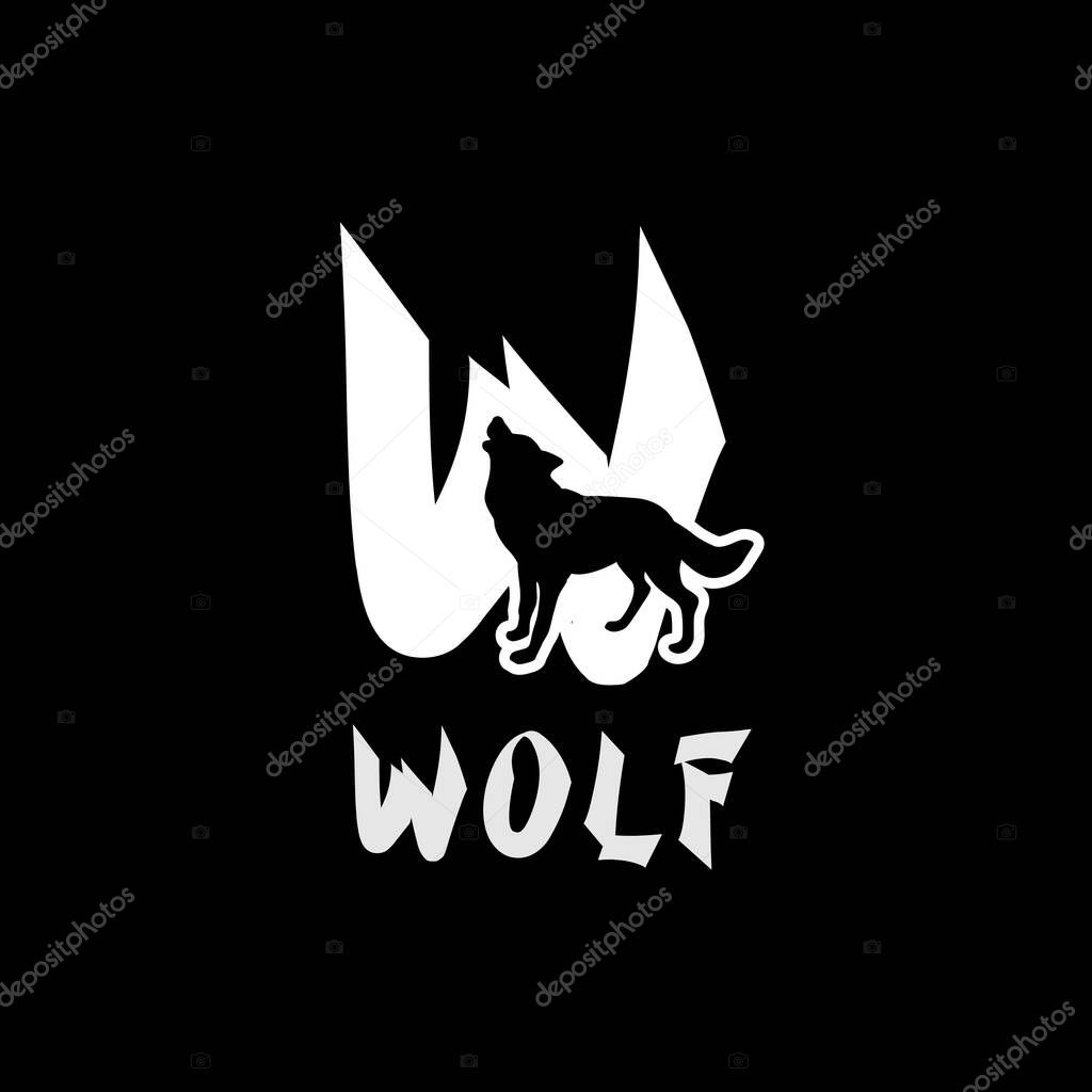 Letter W with Wolf Silhouette For Wildlife Logo