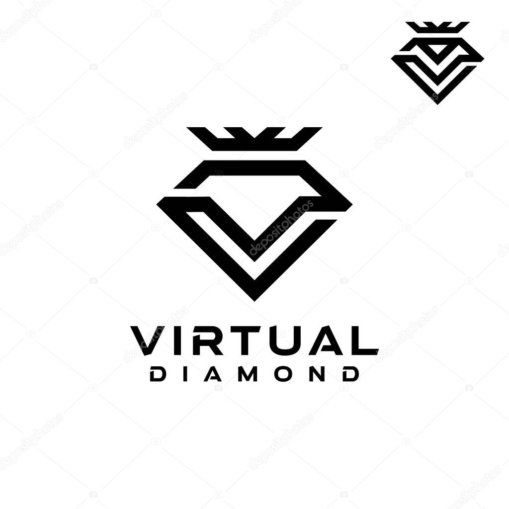 Letter V Diamond King Crown Logo