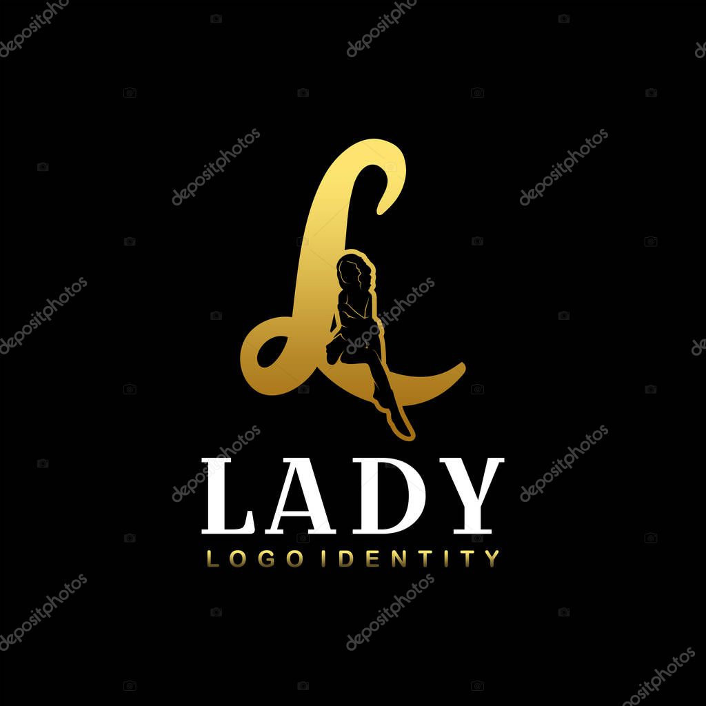 Initial L with Sitting Girl Silhouette Suitable For Beauty Salon Logo, Cosmetics, Women's Store