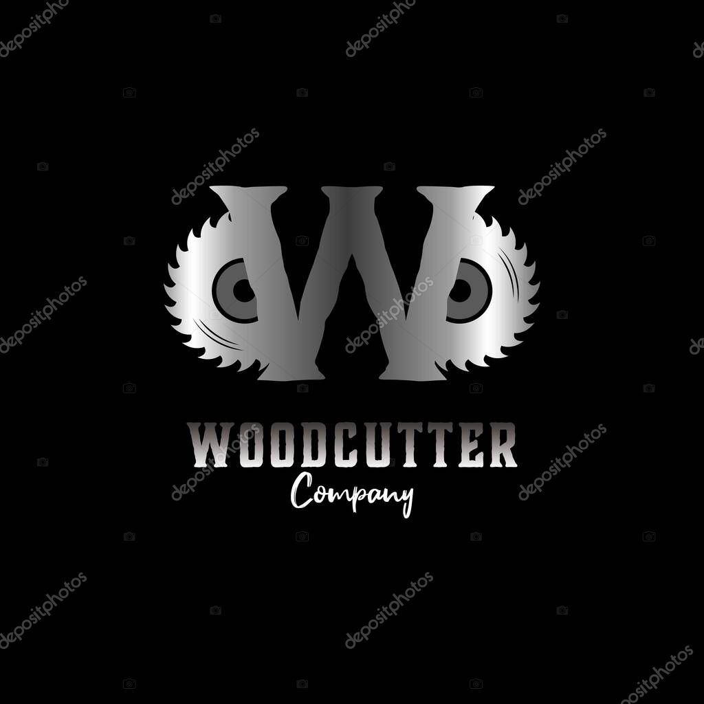 Initial W Grinder for woodworking or carpentry logo design