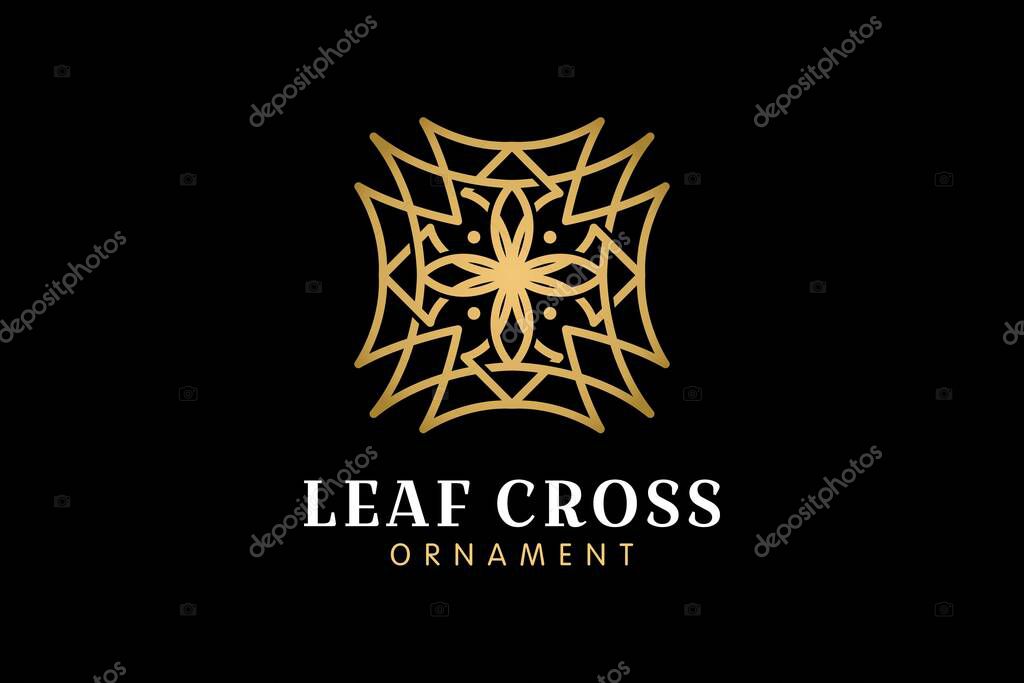 Golden Leaf Cross Mandala Logo