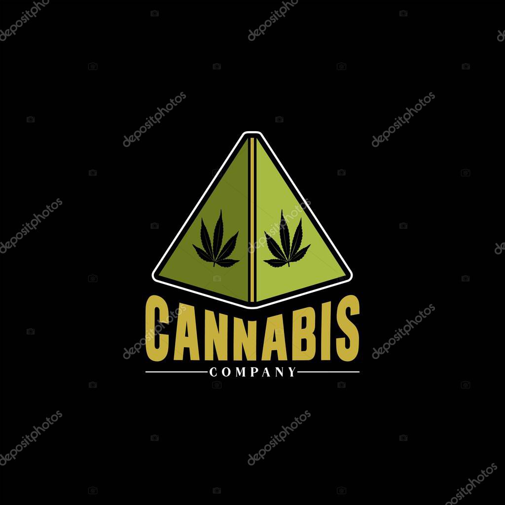 Pyramid And Cannabis Leaves For CBD Marijuana Products Label Vector Design