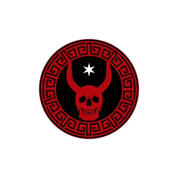 Kafatası Şeytanı Şeytan Boynuz Maskot Rozet Madalyası Çin Motifli — Stok Vektör