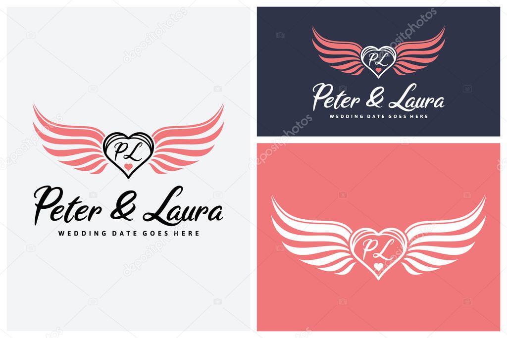 Angel Bird Wings With Letter Initial For Couple Name or Wedding Invitation