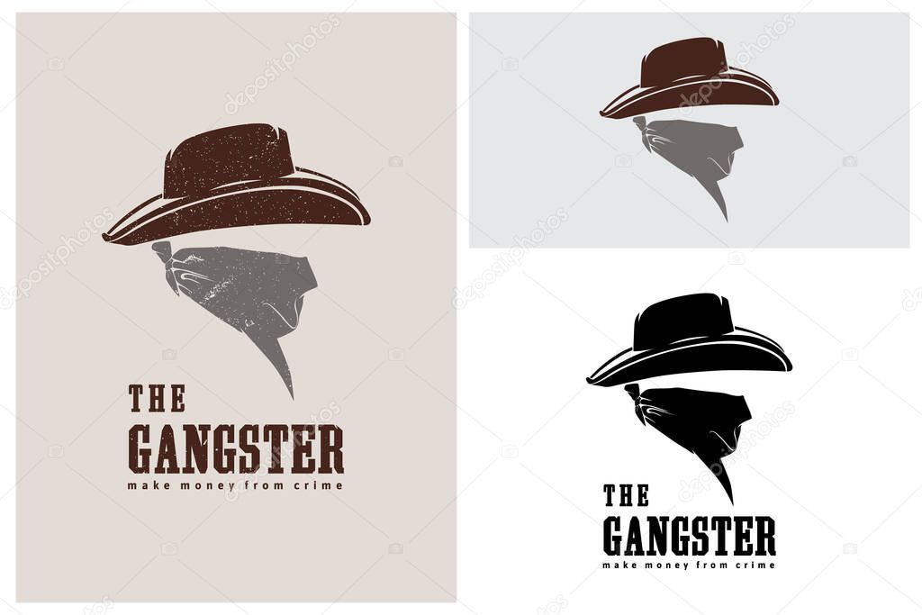 Western Bandit Wild West Cowboy Gangster Symbol with Bandana Scarf Mask Silhouette Logo Design Inspiration