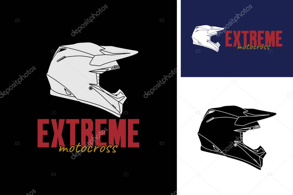 Extreme Motocross Helmet Logo Design, Motocross Rider Rally Helmet Symbol Label Vector Inspiration