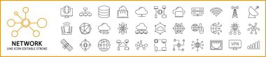 Ağ simgeleri. Ağ simgesi seti. Ağ çizgisi simgeleri. Vektör çizimi. Düzenlenebilir vuruş.