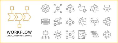 Çalışma Akımı Simgesi Satır Biçiminde Ayarlandı. Çalışma Akımı Simgeleri. Vektör İllüstrasyonu. Düzenlenebilir Vuruş.