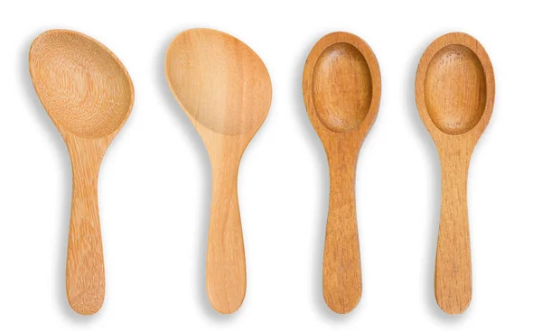 Top View Set Four Wooden Spoon Isolated White Background Clipping — Stock Photo, Image