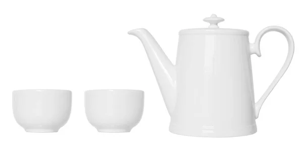 Белый Фарфоровый Чайный Сервиз Изолированный Белом Фоне — стоковое фото