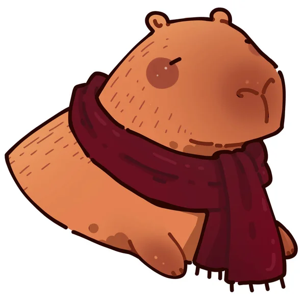 Niedliche Capybara Einem Warmen Schal Komfort Und Wärme Lustige Illustration — Stockfoto