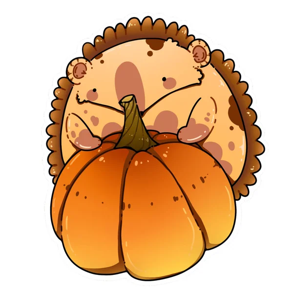 Hedgehog and pumpkin. Funny autumn illustration. Digital illustration. Autumn mood. Sweet pumpkins.