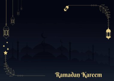 Zarif Ramazan Kareem ay camii Arapça kaligrafi, arka plan şablonu, davetiye, poster, Müslüman cemaati festivali için kart