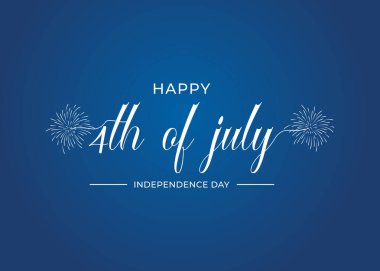 Bağımsızlık Günü 'nün modern 4 Temmuz' u, el yazısı tipografi, ABD mavi arka plan afişi, havai fişek metni parlıyor.