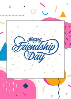  Dostluk Günü için modern eğilim dikey poster şablonu Memphis arka plan element vektörü