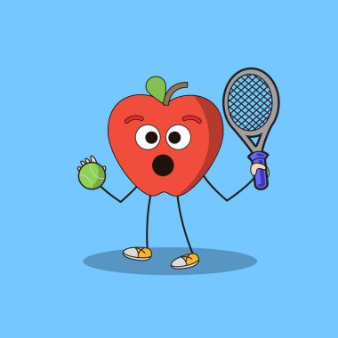 Art illustration Doodle Kawaii Fruits Symbol Character Apple Mascot Activity of Tennis
